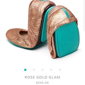 Tieks worn once!! Excellent condition. Color is rose gold glam!!!